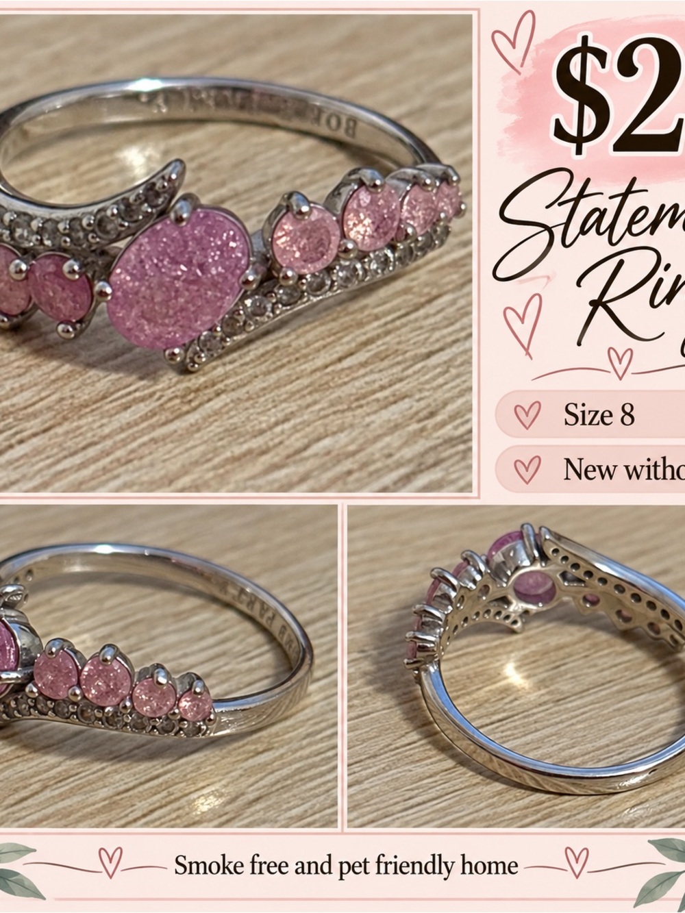Pink Statement Ring Size 8
